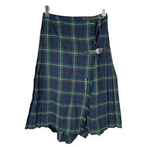 Vintage Scottish Export Mosbrook Green Plaid Ladies Tartan Kilt *Broken Clip*